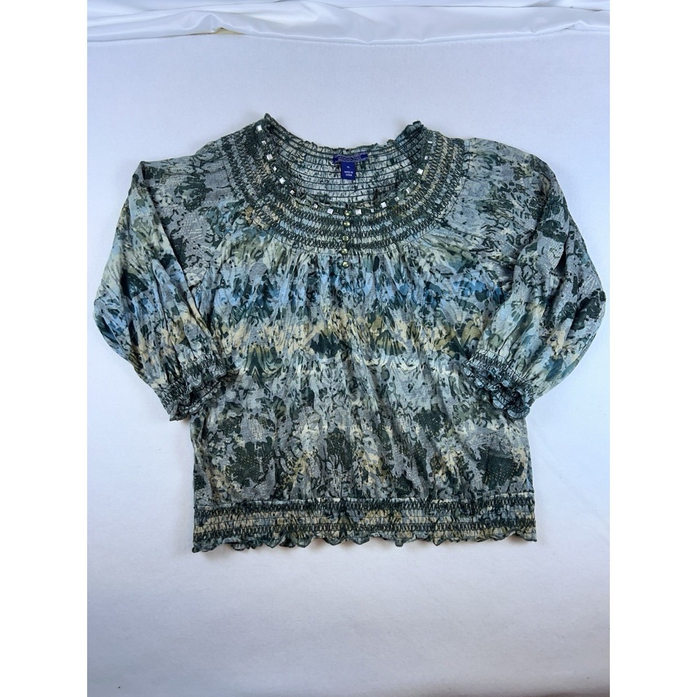 Bandolino Women's Multicolor BOHO Blouse Size XL Cuff Sleeve & Hem Peasant Fairy
